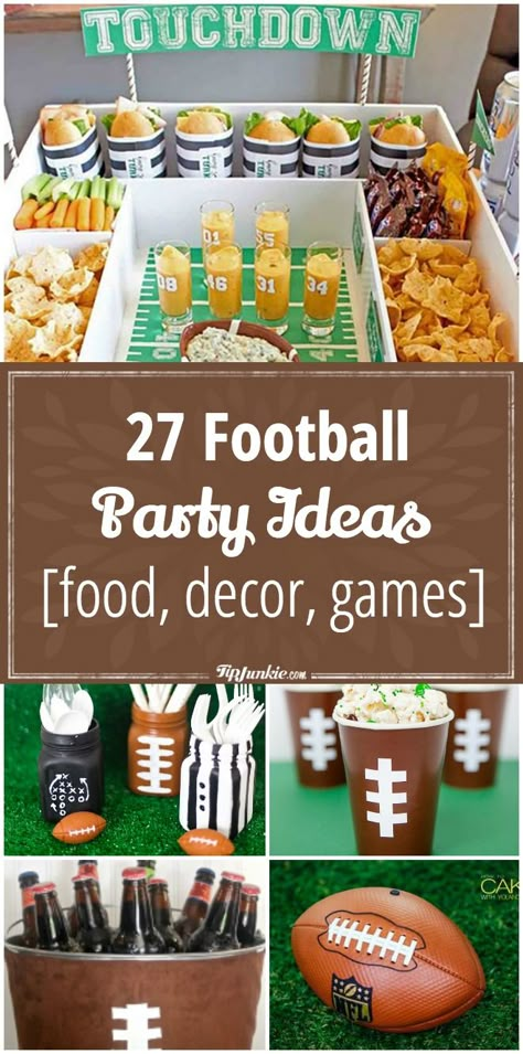 Game Day Birthday Party Ideas, Football Theme Party Food Ideas, Football Party Favor Ideas, Tailgating Theme Party, Game Day Decorations Football, Football Party Favors For Adults, Football Parties Ideas, Tailgate Themed Birthday Party, Football Party Ideas For Adults