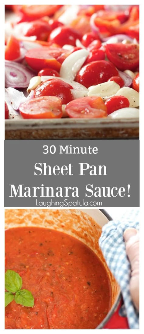 30 Minute Sheet Pan Marinara Sauce Fresh Tomato Recipes, Tomatoes Recipes, Roasted Tomato Sauce, Marinara Sauce Homemade, Homemade Tomato Sauce, Homemade Marinara, Roasted Tomato, Sauce Tomate, Canning And Preserving