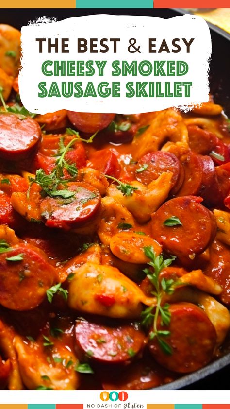 Savor the flavors of this Cheesy Smoked Sausage Skillet, a mouth-watering medley of smoky sausage, velvety cheese, and aromatic Italian spices. Quick, easy, and all cooked in one pan for minimal cleanup! Perfect for busy weeknights or when you need a comforting meal in a hurry. Dive into this cheesy delight and make dinner time the highlight of your day! Ready in just 20 minutes. Click to grab the full recipe and start cooking! Turkey Smoked Sausage Recipes, Smoked Turkey Sausage Recipes, Recipes With Smoked Sausage, Sausage Crockpot Recipes, Smoked Sausage Casserole, Sausage Skillet Recipe, Sausage Meals, Easy Sausage Recipes, Grain Dishes