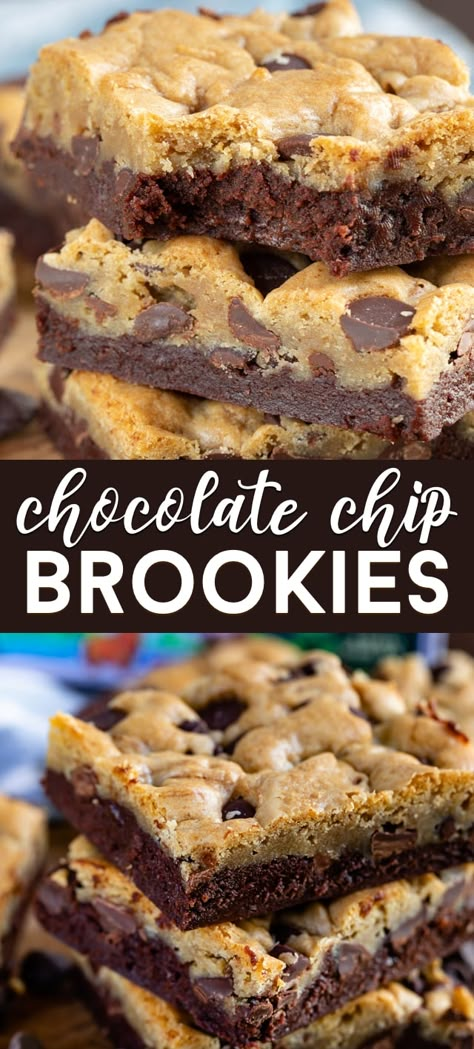 Cookie From Scratch, Easy Brookies, Chocolate Chip Brookies, Homemade Cookie Bars, Brookie Recipe, Brookies Recipe, Chocolate Chip Cookie Brownies, Easy Dessert Bars, Resepi Biskut