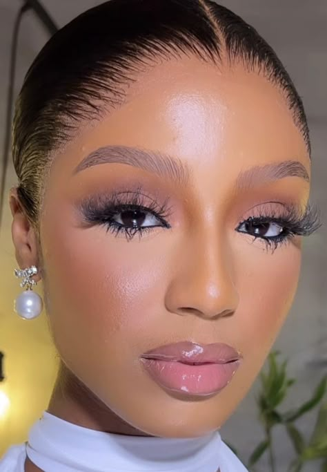 Pretty Soft Glam Makeup, Daytime Makeup Black Women, African American Women Makeup, Pink Bridal Makeup Black Women, Makeup For All White Outfit Black Women, Bridal Make Up Black Woman, Sultry Makeup For Black Women, Pageant Makeup Black Women, Natural Make Up Looks For Black Women