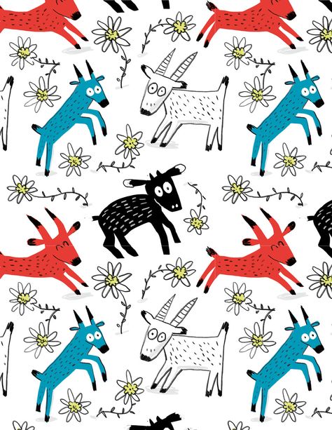 Elise Gravel • Goat pattern Goat Pattern, Goat Illustration, Elise Gravel, Goat Art, Pretty Patterns, Pattern Fabric, Pattern Illustration, Mothers Love, Textile Patterns