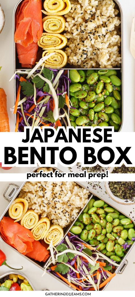 Try these healthy meal prep ideas featuring a Japanese-inspired bento box. It’s filled with nutritious ingredients that are easy to prepare! Bento Box Vegetarian, Healthy Asian Meal Prep, Asian Bento Box Lunch, Japanese Bento Ideas, Japanese Bento Box Aesthetic, Bento Box Ideas Japanese, Bento Box Lunch For Adults Japanese, Healthy Bento Box Lunches, Quick Meal Prep Ideas