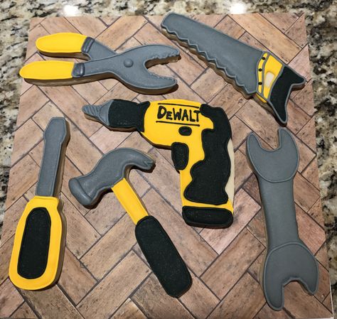 Tools Birthday Party, Construction Cookies, Robot Decorations, Lego Camp, Construction Theme Party, Dewalt Tools, Royal Iced Cookies, Tool Party, Construction Theme