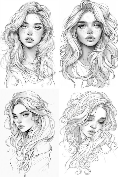 Face Art Drawing, Female Face Drawing, Girl Face Drawing, Adult Coloring Designs, Personal Grooming, Face Illustration, Social Art, Female Art Painting, Face Sketch