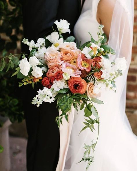 Sunrise Flower Bouquet, Blush And Orange Bouquet, Fall Neutral Flowers, September Bride Bouquet, White Flowers With Pops Of Color, Elopement Bouquet Spring, Late June Wedding, Bridal Bouquet August Wedding, Bridal Bouquet Late Summer