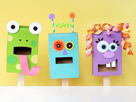 Pasta Box Puppets from Lisa Storms Shoe Box Crafts, Pasta Box, Paper Box Diy, Puppets Diy, Puppet Crafts, Diy And Crafts Sewing, Creative Activities For Kids, Crafts For Teens, Kid Crafts