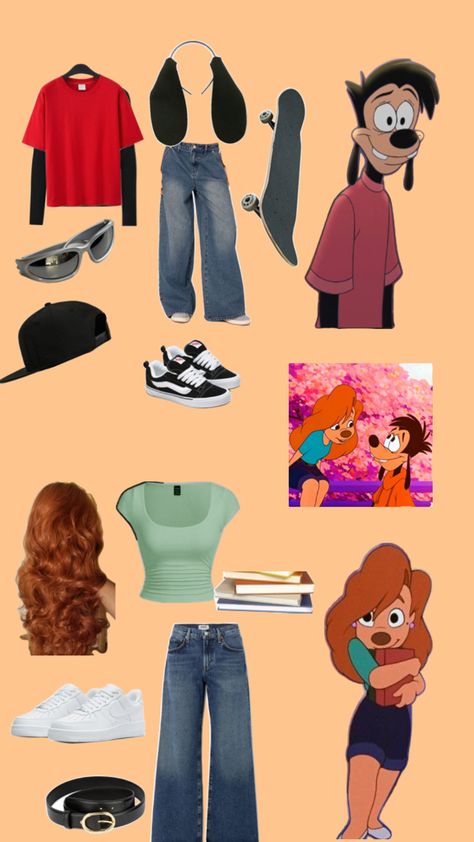 Max Roxanne Costume, Max Good And Roxanne Costume, Roxanne Halloween Costume, Duo Halloween Costumes Bf And Gf, Roxane And Max Costume, Max Goofy And Roxanne, Disney Character Inspired Outfits Casual, Cartoon Character Outfits Spirit Week, Goofy And Roxanne Costume