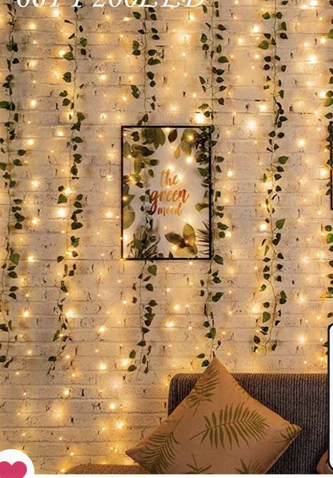 Wall Vines Decor, Leaves Room Decor, Vines For Bedroom, Vines Decor, Wall Vines, Fake Vines, Fake Leaves, String Lights In The Bedroom, Fairy Lights Bedroom