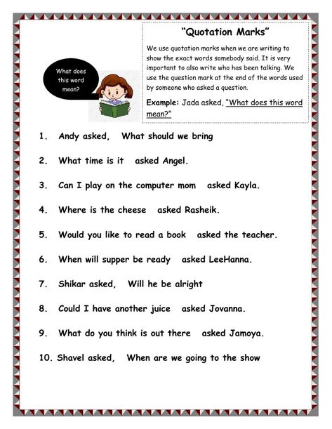 Quotation Marks Worksheet, Quotation Marks Rules, Teaching Letter Sounds, Simplifying Algebraic Expressions, Punctuation Worksheets, Direct Speech, Speech Marks, Worksheets For Grade 3, English Grammar Worksheets