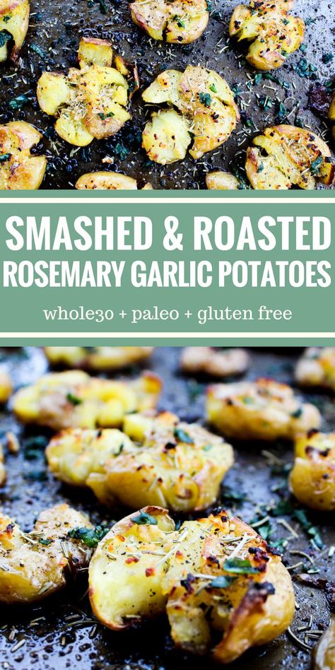 Pescatarian Dinners, Dino Food, Rosemary Garlic Potatoes, Gut Food, Roasted Smashed Potatoes, Garlic Smashed Potatoes, Smashed Potatoes Recipe, Rosemary Recipes, Crushed Potatoes