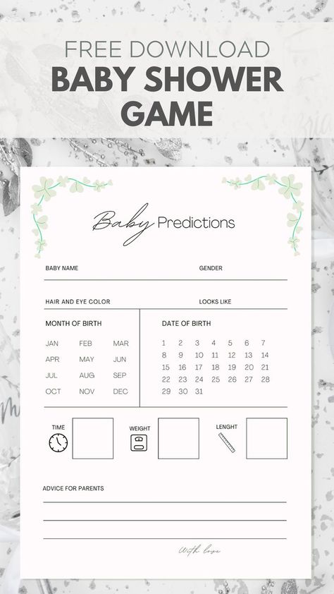 Minimal Baby Shower Ideas, Baby Predictions Printable, Card Game Template, Cricut Baby Shower, Baby Shower Prediction Cards, Babby Shower, Baby Due Date Calendar, Fiesta Shower, Baby Prediction Cards