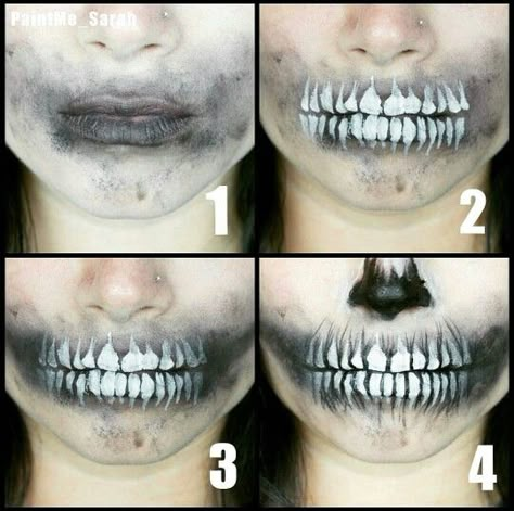 Skeleton mouth Fantasy Make-up, Makeup For Halloween, Halloweenský Makeup, Halloween Make-up Looks, Uhyggelig Halloween, Horror Make-up, Skeleton Makeup, Cool Halloween Makeup, Special Fx Makeup