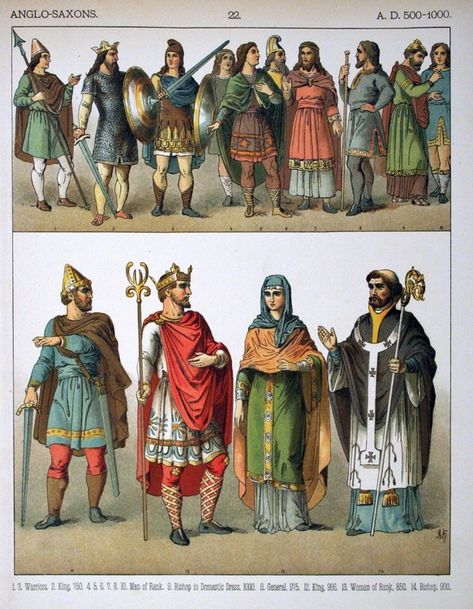 Anglo-Saxon Clothing, 6-9th century CE (Illustration) - Ancient History Encyclopedia Anglo Saxon Clothing, Saxon History, Anglo Saxon History, Germanic Tribes, Medieval England, Early Middle Ages, Ancient Origins, English History, Medieval Period