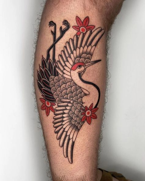 Japanese Traditional Crane Tattoo, Asian Crane Tattoo, Crane Japanese Tattoo, Traditional Crane Tattoo, Traditional Fan Tattoo, Japanese Bird Tattoo, Japanese Crane Tattoo, Tattoo Crane, Heron Tattoo