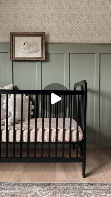 Baby Girl Nursery Black Crib, Black Crib Nursery Girl, Nursery With Black Crib, Black Crib Nursery Ideas, Black Crib Nursery, Small Baby Nursery, Brown Crib, Black Crib, Girl Cribs