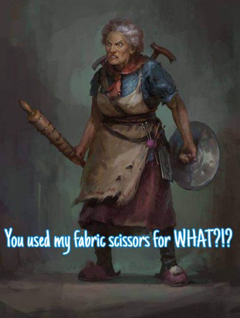 You used my fabric scissors for WHAT? Arte Zombie, Sewing Humor, Baba Jaga, 다크 판타지, Dungeons And Dragons Characters, Old Woman, Arte Fantasy, Fantasy Rpg, Post Apocalyptic