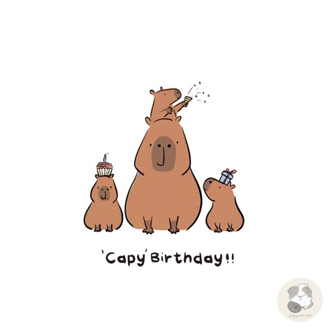 Capybara Drawing Funny, Bday Diy Cards, Capybara Themed Birthday, Capybara Happy Birthday, Capybara Birthday Cards, Cute Animal Birthday Cards, Happy Birthday Cute Wishes, Card For Mothers Birthday, Capybara Birthday Party