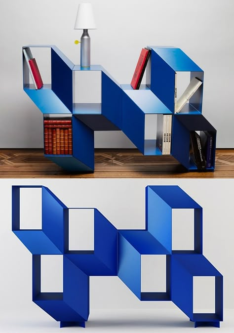 Charles Kalpakian Turns Optical Illusion Into Rocky Shelving  #Bookshelf #bookcase #shelvingunit #shelf #storageideas Tetris Shelves, Shelf Designs, Designs For Living Room, Interesting Furniture, Artistic Furniture, Architecture Ideas, Shelf Design, House Interiors, Diy Shelves