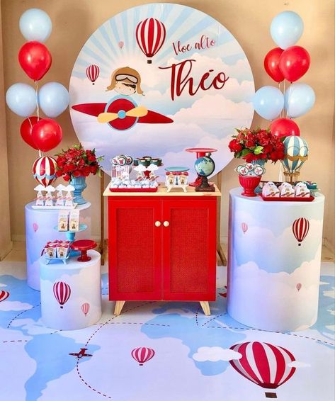 Boy First Birthday Party Ideas, Airplane Birthday Decorations, Birthday Party Paper Decorations, Airplane Birthday Party Decorations, Airplane Birthday Cakes, Time Flies Birthday, Pilots Birthday, Planes Birthday Party, First Birthday Party Ideas