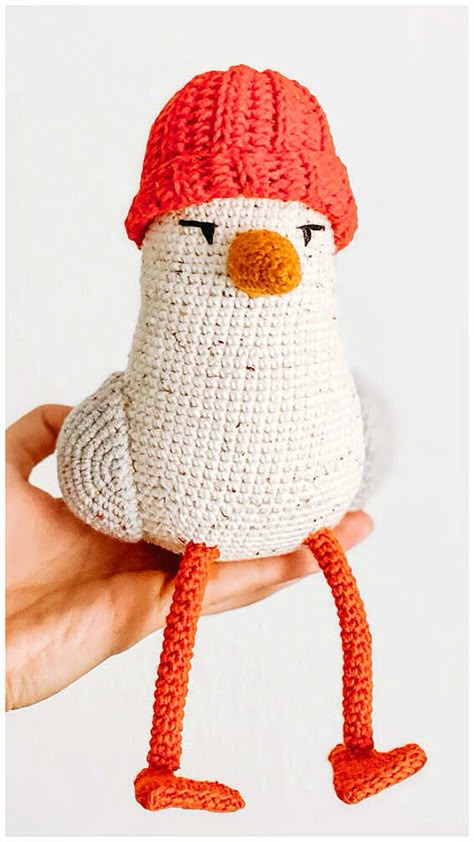 Crochet Duck Amigurumi Free Pattern, Seagull Crochet Pattern Free, Crochet Seagull Free Pattern, Amigurumi Seagull, Seagull Crochet, Free Crochet Amigurumi, Crochet Birds, Crochet Animals Free Patterns, Free Amigurumi Patterns