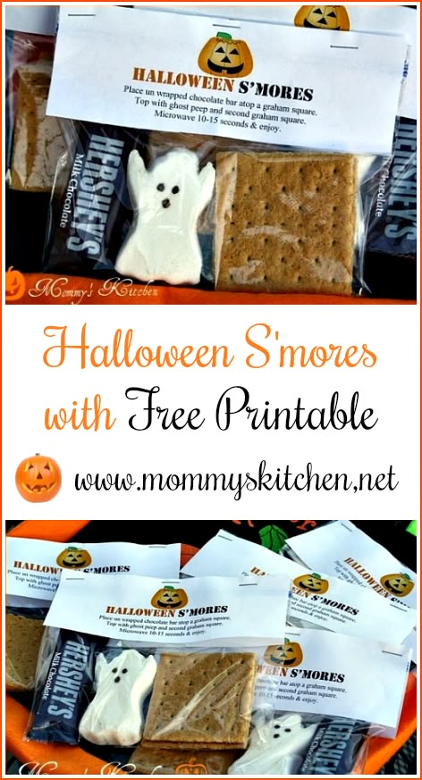 Halloween Peep Smores, Halloween Smores Bag Toppers Free Printable, Halloween Smores Printables Free, Ghost Peeps, Smores Halloween Treats, Halloween Smores Treat Bags, Jesus Loves You Smores Trunk Or Treat, Halloween Goodies For Kids, Halloween Smores Kit