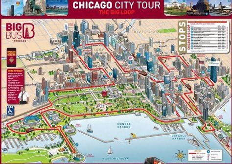 Big Bus Chicago Map Chicago Tourist Map, Chicago Attractions Map, Chicago Tourist Attractions, Chicago Walking Tour, Chicago Bus, Chicago Sightseeing, Field Museum Chicago, Chicago Attractions, Big Bus