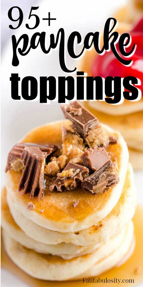 LOVE LOVE LOVE these pancake topping ideas - whether it's for breakfast or for a pancake bar at a wedding! Genius! #pancakes #pancakebar #pancaketoppings #toppingideas Build Your Own Pancake Bar, Pancake Buffet Ideas, Pancake Tuesday Ideas, Crepes Topping Ideas, Pancake Stand Ideas, Pancake Supper Ideas, Pancake Bar Toppings, Pancake Add In Ideas, Healthy Pancake Topping Ideas