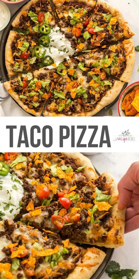 Taco Toppings, Pizza Salad, Pizza Ideas, Taco Pizza, Pizza Margherita, Salad Toppings, Pizza Recipes Homemade, Flatbread Pizza, Ground Beef Recipes Easy