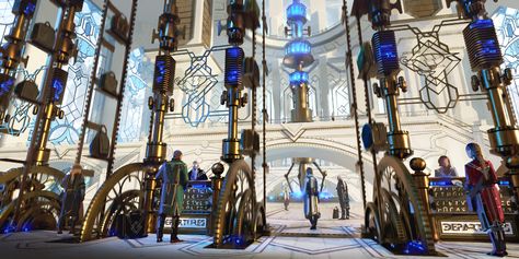 ArtStation - Legends Of Runeterra - Piltover Airship Station League Of Legends Boards, Fantasy Background, Mysterious Places, Fantasy City, Riot Games, Dnd Art, Fantasy Places, 3d Texture, The League