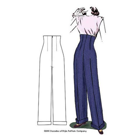 #4004    1940s Empire Waist Trousers 40s Mode, Rockabilly Mode, Trousers Pattern, Patron Vintage, 40s Fashion, Retro Mode, Rockabilly Fashion, 1940s Fashion, Moda Vintage