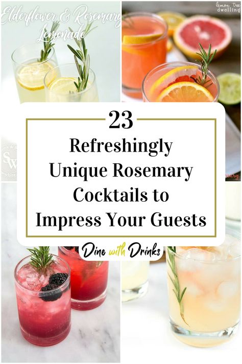 Collage of 4 rosemary cocktails. Cocktail With Rosemary, Rosemary Drinks Cocktails, Rosemary Cocktail Recipes, Cocktails With Rosemary, Rosemary Gin Cocktail, Rosemary Gin Fizz, Rosemary Cocktail, Bridal Shower Cocktails, Cozy Drinks