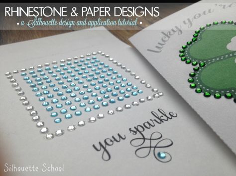 Applying Rhinestones to Paper (and a Silhouette CAMEO Print and Cut Rhinestone Tutorial) Vinyl Projects Silhouette, Silhouette School Blog, Love Silhouette, Silhouette School, Silhouette Cameo Tutorials, Rhinestone Crafts, Silhouette Cards, Silhouette Tutorials, Silhouette Vinyl