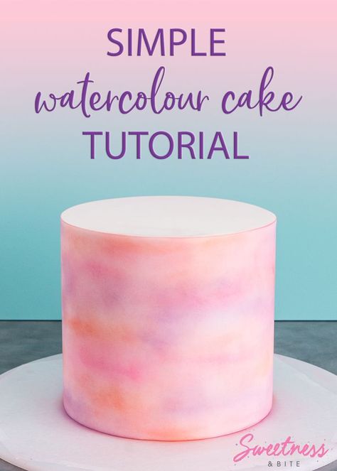 A step by step tutorial for creating an easy, fool-proof watercolour effect on a fondant covered cake. If you've ever been too nervous to paint on a cake, then this watercolour-without-water technique is for you! #cakedecorating #watercolour #tutorial How To Paint Fondant With Food Coloring, How To Paint A Cake, Painting On Fondant Cake, Fondant Covered Cakes, Pastel Color Cake, Fondant Painting, Watercolor Cake Tutorial, Watercolour Cakes, Watercolour Cake