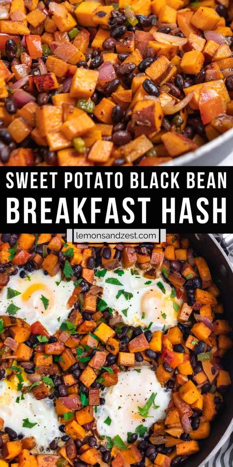 Black Beans And Eggs, Beans And Eggs, Eggs And Sweet Potato, Sweet Potato Breakfast Hash, Potato Breakfast, Veggie Breakfast, Sweet Potato Black Beans, Breakfast Hash, Sweet Potato Breakfast