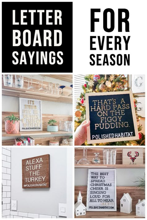 Do you need inspirational or funny ideas for letter boards? This post has the best unique sayings broken down by season including Christmas, Spring, Summer, Fall, Thanksgiving and more.  I love the TV quotes! Entryway Letterboard Ideas, Summer Felt Board Quotes, Spring Letter Board Quotes Funny, Thanksgiving Letterboard Quotes Funny, Thanksgiving Letter Board Funny, Fall Letterboard Ideas, Clever Letter Board Sayings, Funny Letter Board Ideas, Word Board Quotes