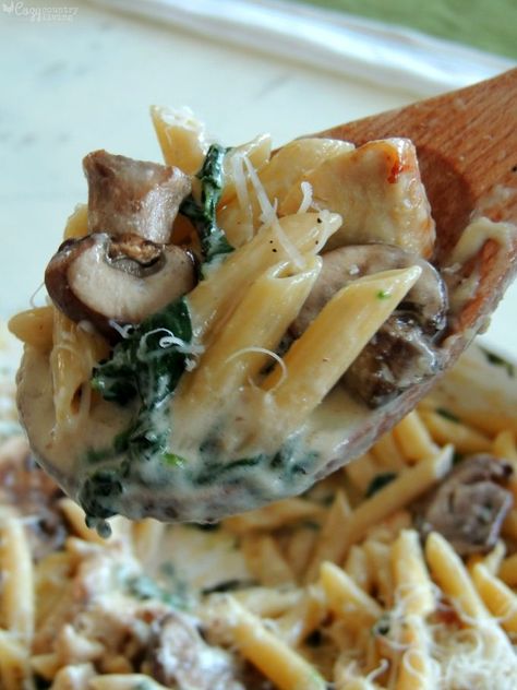 Chicken Alfredo Spinach, Alfredo Chicken Pasta, Mushroom Alfredo Pasta, Chicken Spinach Mushroom, Spinach Mushroom Pasta, Mushroom Alfredo, Chicken Mushroom Pasta, Chicken Spinach Pasta, Spinach Alfredo