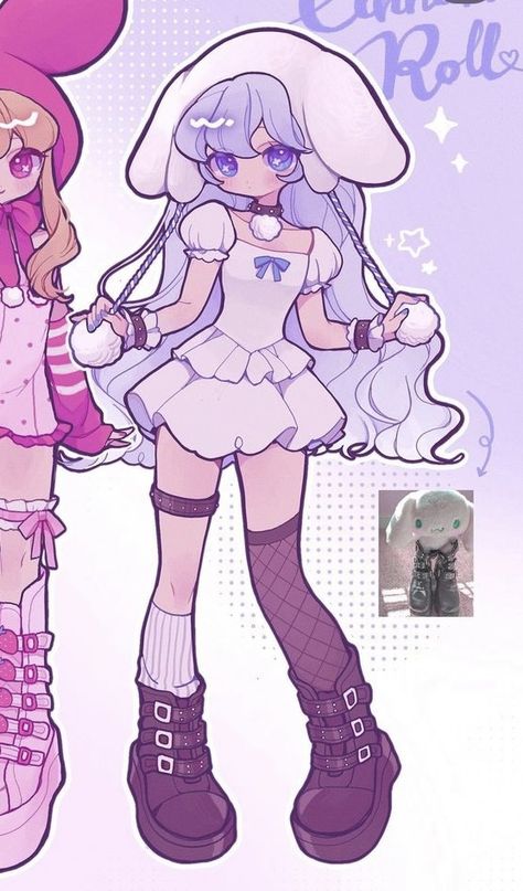 Sanrio Oc Base, Cinnamoroll As A Human, Chibi Outfit Ideas, Sanrio Human Version, Doll Art Drawing, Cinnamoroll Outfit, Pixel Art Kawaii, Human Sketch, Doll Drawing