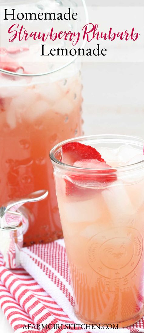 Strawberry Rhubarb Lemonade, Strawberry Summer Drinks, Rhubarb Punch, Rhubarb Lemonade, Strawberry Drink Recipes, Lemon Drop Recipe, Strawberry Rhubarb Recipes, Rhubarb Juice, Strawberry Lemonade Recipe