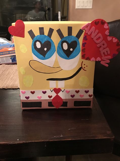 Spongebob Valentine Box. ❤️❤️❤️ Spongebob Valentine Box Ideas, Gary Valentine, Spongebob Patrick, Kids Valentine Boxes, Diy Mother's Day Crafts, Valentine Day Boxes, Celebrity Style Red Carpet, Valentine Box, Kids Boxing