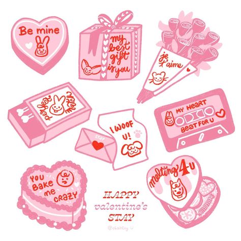 • HAPPY VALENTINES STAY • send this lil skzoo valentines cards to ur crush and I can assure you they’ll fall for u 💖 Valentines Graphic Design, Scrap Stickers, Valentines Creative, Valentines Day Journal, Valentine Aesthetic, Valentines Day Stickers, Food Reference, Christmas Card Designs, Valentine Font