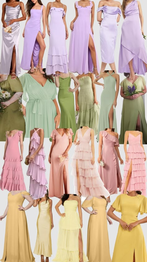 #myfirstshuffle Pastel Dress Outfit, Vestidos Color Pastel, Pastel Wedding Dresses, Formal Wedding Guest Attire, Pastel Color Dress, Wedding Entourage, Funky Wedding, Spring Wedding Guest, Spring Wedding Guest Dress