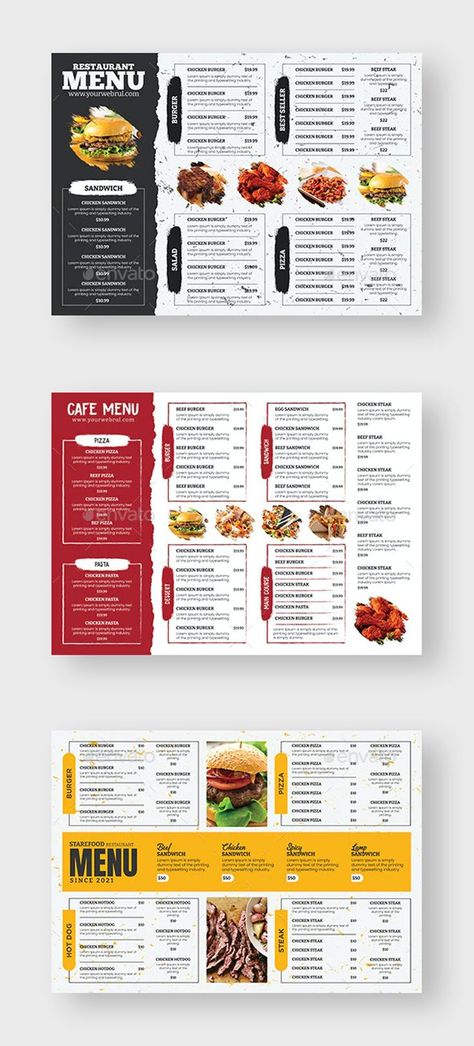 Food Menu Template Bundle 3 in 1 #FoodMenu, #Menu, #Template, #Design Creative Restaurant Menu Design Ideas, Steak Menu, Menu Design Layout, Menu Brochure, Burger Chicken, Cafe Menu Design, Creative Restaurant, Menu Card Design, Japanese Menu