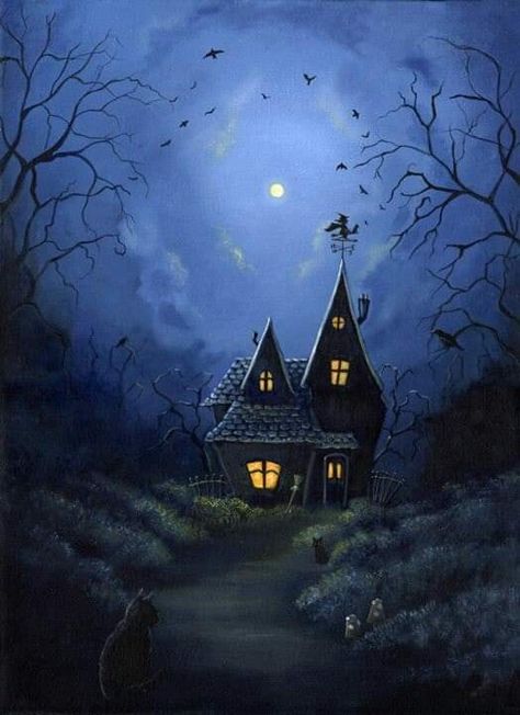 Witch House Painting, Haunted House Wallpaper, Haunted House Painting, Haunted House Art, Image Halloween, Halloween Artwork, Halloween Illustration, Halloween Painting, Haunted Houses