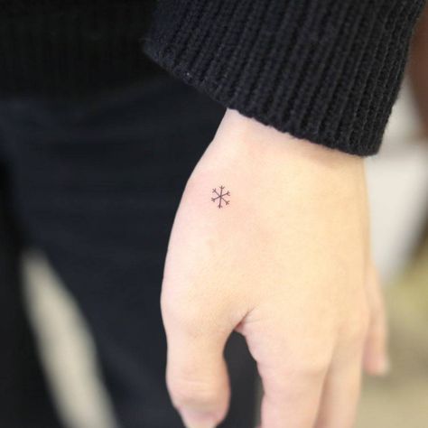 Small Snowflake Tattoo, Snowflake Tattoo, Winter Tattoo, Button Tags, Snow Tattoo, Snow Flake Tattoo, Small Airplanes, Seasons Winter, Minimalist Line Art