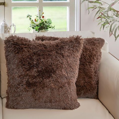 Cheer Collection Shaggy Long Hair Throw Pillows (Set of 2) - Bed Bath & Beyond - 23055958 Pillows Long, Elegant Throw Pillows, Shaggy Long Hair, Shaggy Hair, Faux Fur Pillow, Faux Fur Blanket, Fur Pillow, Faux Fur Throw Pillow, Couch Chair