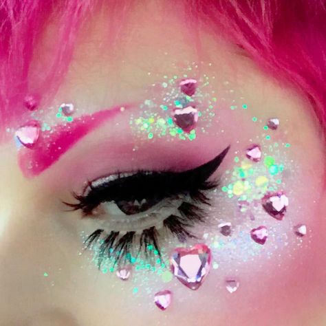 Pastel Kawaii Makeup, Pink Star Makeup, Pastel Kidcore Makeup, Sylveon Inspired Makeup, Pink Star Eye Makeup, Strawberry Witch, Kawaii Makeup, Alt Makeup, Magical Makeup