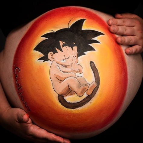 Pregnancy Belly Painting, San Gohan, Belly Paint, Pregnant Belly Painting, Cozy Baby Room, Cute Pregnancy Pictures, Pastel Baby Shower, Disney Stuffed Animals, Belly Painting