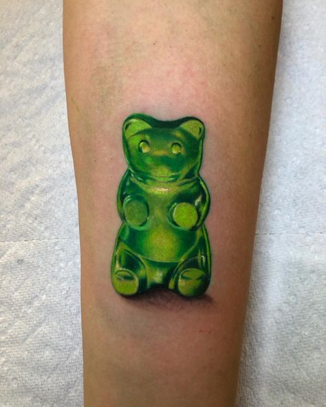 This little guy was so much fun! 🧸❇️ I wanna do more small fun color tattoos - Thanks for getting this done by me @lulasgoodies it was… Gummy Bear Tattoo, Bear Tattoo Meaning, Bear Tattoos, Skeleton Tattoos, Forearm Sleeve Tattoos, Medusa Tattoo, Realistic Tattoo, Bear Tattoo, Beautiful Tattoo