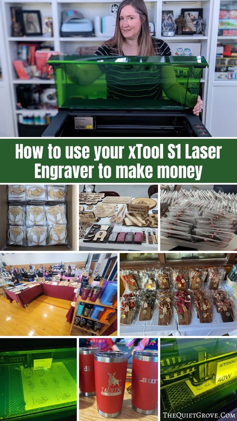 Are you looking at getting the xTool S1 Laser engraver to use for your small business? Check out my tips for using your S1 to make money. #xToolS1 #LaerEngraver #SmallBusiness How To Start A Laser Engraving Business, Small Business Laser Engraving, Laser Engraver Projects That Sell, X Tool S1 Projects, Engraving Business Ideas, Xtool S1 20w Project Ideas, Laser Business Ideas, Laser Engraving Business Ideas, Xtool S1 40w Projects